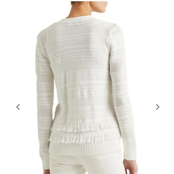 Ralph Lauren black label white fringe cardigan, L - Picture 2 of 12